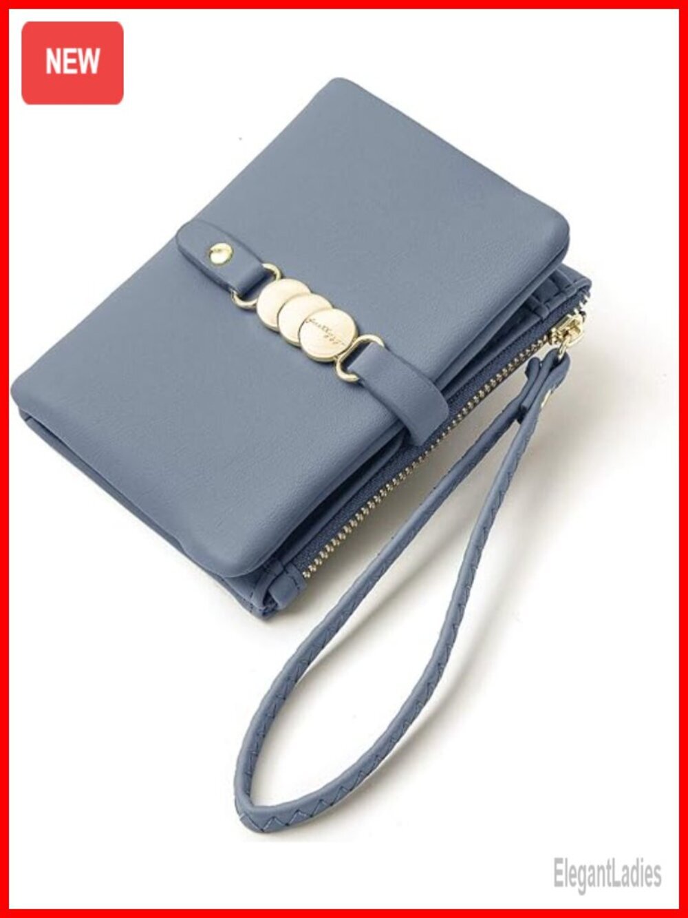PU Leather Wristlet Wallet Bifold Small Card Coin Purse with Strap